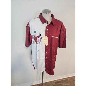 Hardaddy Mens Christmas Santa Martini Cheers Button Down Shirt Burgundy White M